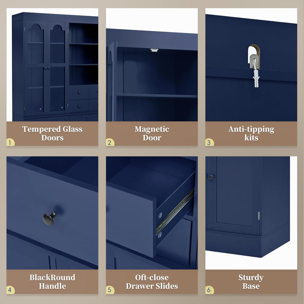Merax 75" Tall Kitchen Pantry Storage Cabinet with Glass Door, Kitchen H...