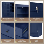 Modern Freestanding Buffet with Hutch, Tall Kitchen Pantry Cabinet with 4 Drawers, Door Shelves and Pull-Out Trays,for Dining Room (Blue-Q)