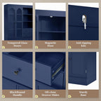 Polibi Freestanding Buffet with Hutch, Tall Kitchen Pantry Cabinet with 4 Drawers, Door Shelves,Glass Doors & Pull-Out Trays, for Dining Room Living Room,47.2x15.7x75inch,Blue