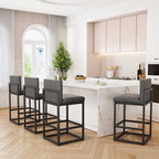 Barstools Set of 4 Grey Metal Bar Stools Modern Bar Chairs Pu Leather for Kitchen Island Counter Height Cafe Resturant Stools, 26 Inch