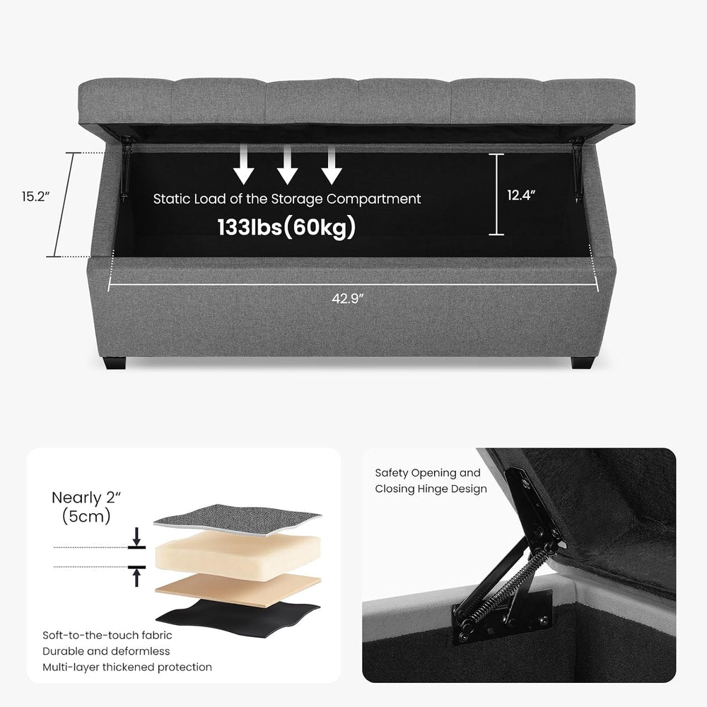 Living&Giving Storage Ottoman Bench for Bedroom, 47.2", Grey | 47.2-...
