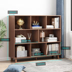 IOTXY Open Cube Low Bookcase - 3-Tier Freestanding Storage Display Cabinet Organizer with Legs for Home Office, 8-Cubes Open Shelf Short Bookshelf, Walnut