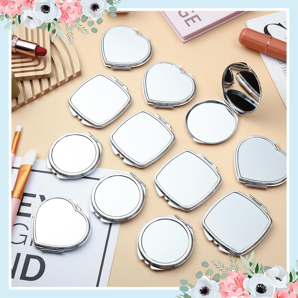 Jetec 18 Pcs Sublimation Blanks Compact Mirror 3 Shapes Heart Round Square