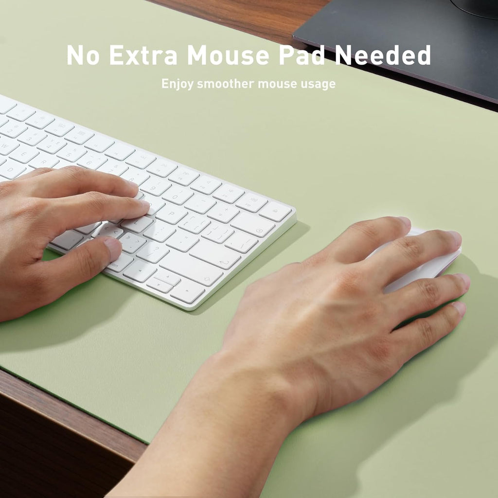 Aothia Faux Leather Desk Mat – Large Mouse Pad, Non-Slip PU Leather Blotter, Waterproof Writing Surface for Office and Home (Grass Green, 47.2" x 23.6")