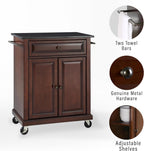 Crosley Furniture Compact Granite Top Small Rolling Cart with Shelves, Microwave Stand with Towel Rack, Mahogany