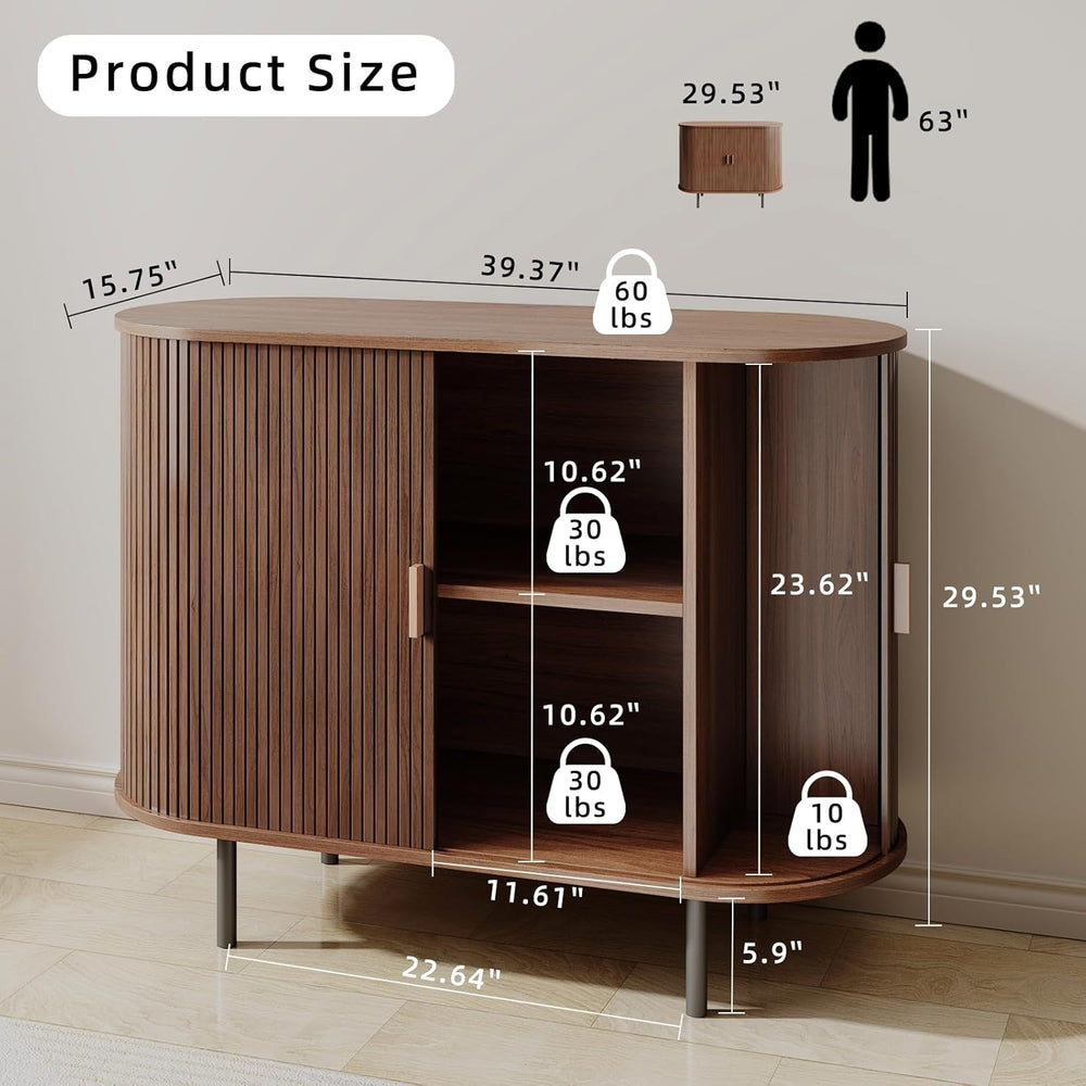 Buffet Sideboard Cabinet with Fluted Sliding Door, 40" Storage Console T...