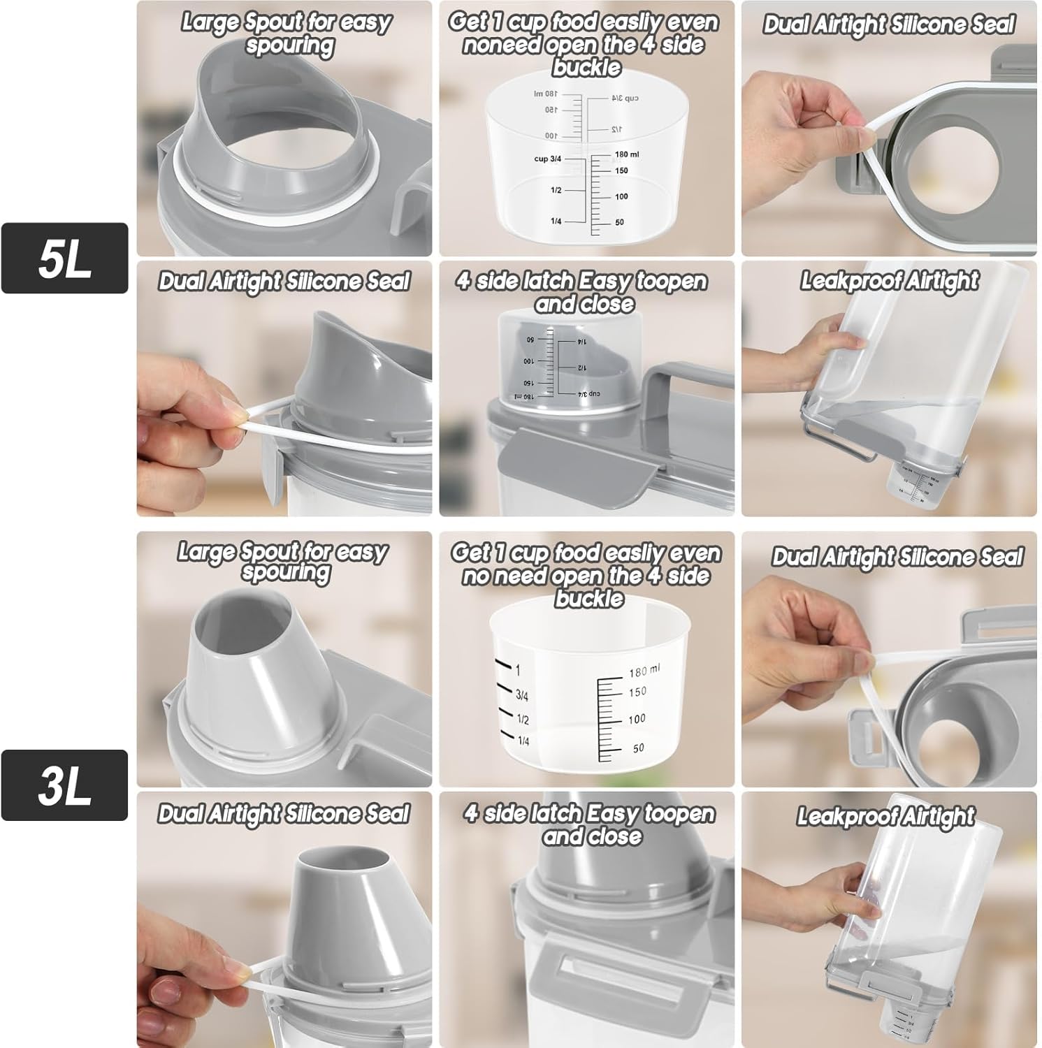 Dog Food Storage Container, Upgraded Large Nozzle BPA-free, 8-12 LBS Plastic Pet Food Storage Containers, With 4 Sealed Clasps, 1 Measuring Cup and Handle, Easy to Clean and Carry -2 Packs