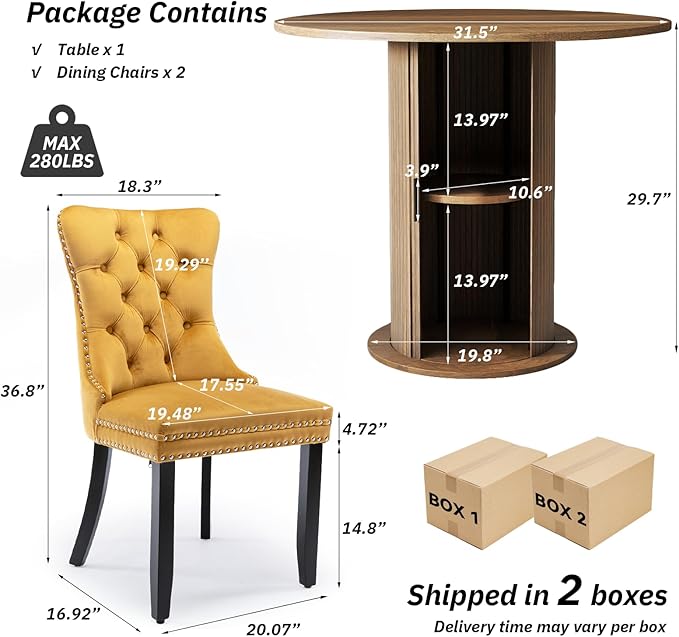 SoarFlash Kitchen Table and Chairs for 2, 31.5" Dining Table Set for 2 with Upholstered Chairs, 3 Piece Kitchen Table Set with Storage Shelf for Small Space, Apartment
