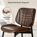 Dining Chairs Set of 2, Mid Century Modern Dining Room Chair, Upholstered Faux Leather Kitchen Chairs with Walnut Bentwood Back and Metal Legs for Kitchen Dining Living Room, Coffee