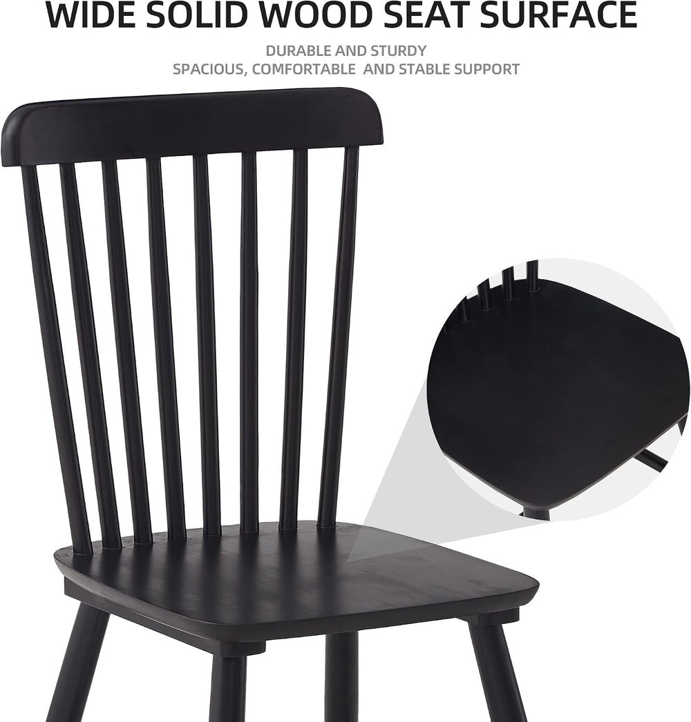 Black Windsor Dining Chairs Set of 6, Solid Wooden Dining Chairs, Spindle Bac...