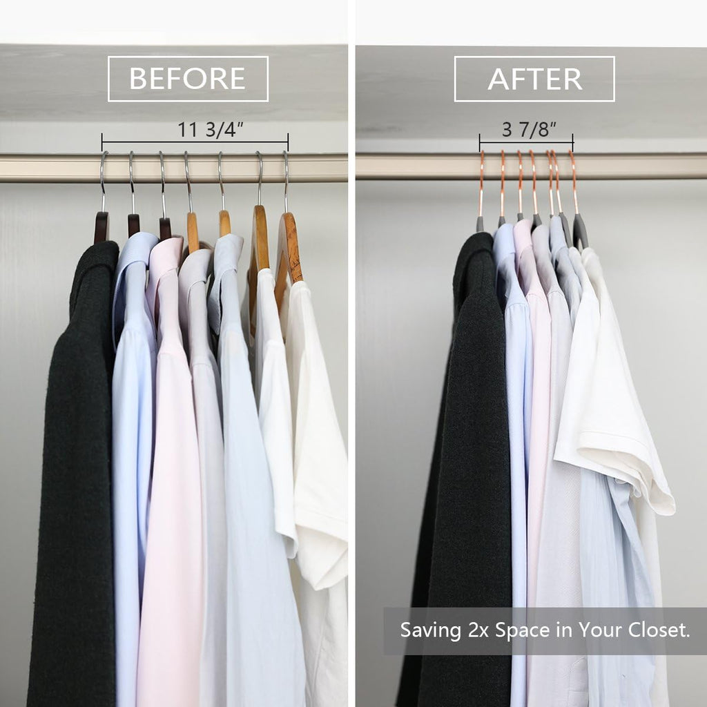 MIZGI Premium Velvet Hangers (30 Pack) Heavy Duty - Non Slip - Velvet Suit Hangers Gray - Copper/Rose Gold Hooks,Space Saving Clothes Hangers (Gray)
