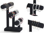 Wuligirl 3 Tier Bracelet Holder T-Bar Jewelry Stand Velvet Jewelry Holder Jewelry Display Bangle Organizer Storage Holder Velvet Black (3T Bar)