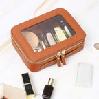 Aveniee Clear Makeup Bag, Travel Toiletry Case Car Accessories Organizer for Women, Heavy Duty Clear Pouch with Dual Zippers(Brown)