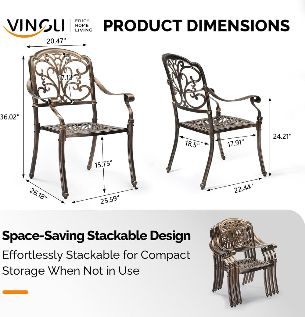 VINGLI Patio Chairs Set of 4 - Stackable Outdoor Cast Aluminum Dining Chairs ...