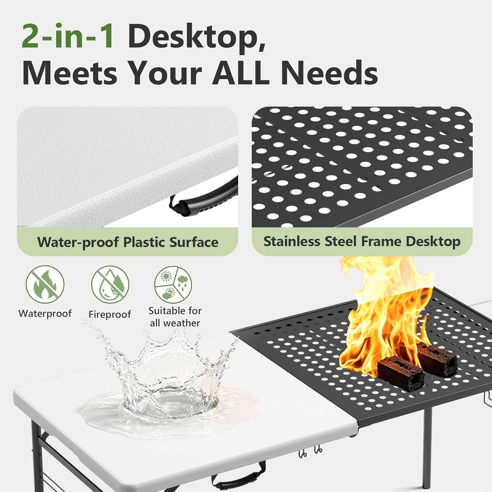 Folding Table, 5ft Folding Grill Table, Portable Camping Table for Cooking &a...