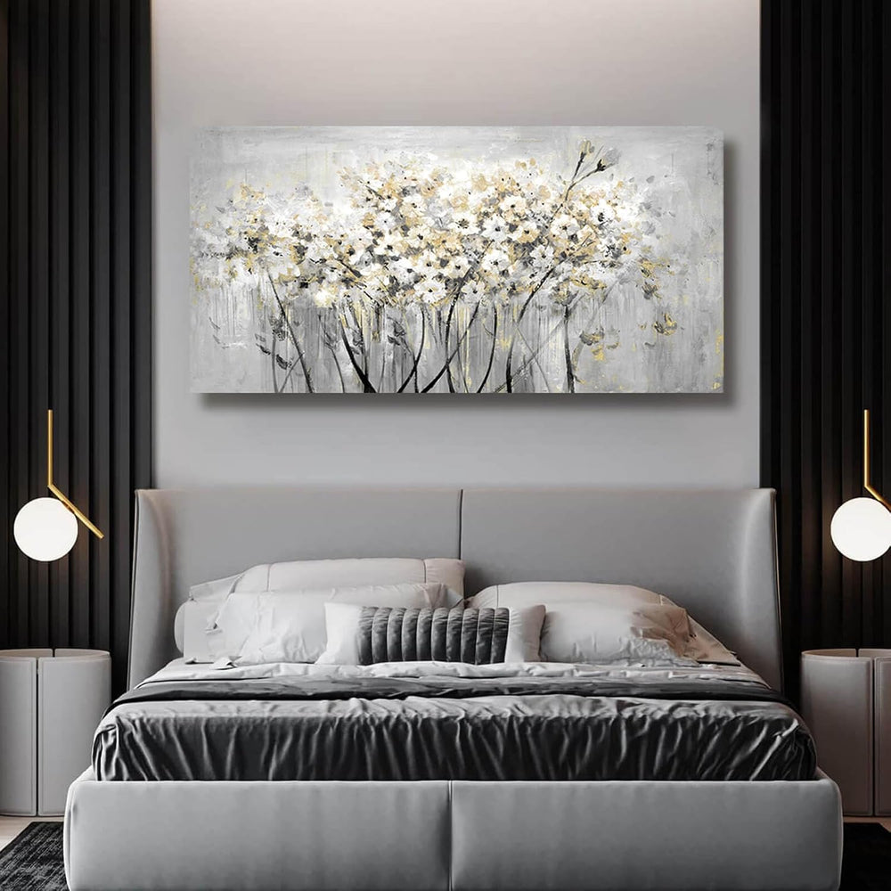 Framed Grey Green Flowers Floral Wall Art 24"x48" Artwork for Walls