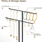 pickpiff Necklace Holder Jewelry Organizer Stand – 2‑Tier T‑Bar Jewelry Display Tree with Tray for Countertop Necklace Bracelet Earring Storage, Vanity Dresser Bathroom Sink, Black
