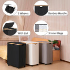 Lagre Laundry Basket with Wheels, Laundry Hamper with Lid, 160L Clothes Hamper for Laundry with 3 Liner Bags, for Laundry Room, Bedroom, Dormitory Organization,Black