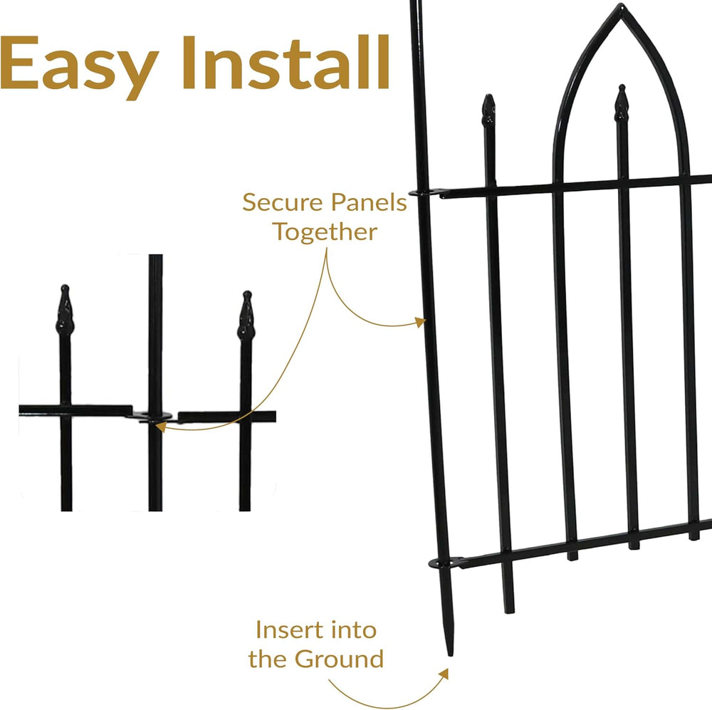 Sunnydaze Gothic Arch Decorative Garden Fence Panels, Black, Set of 2