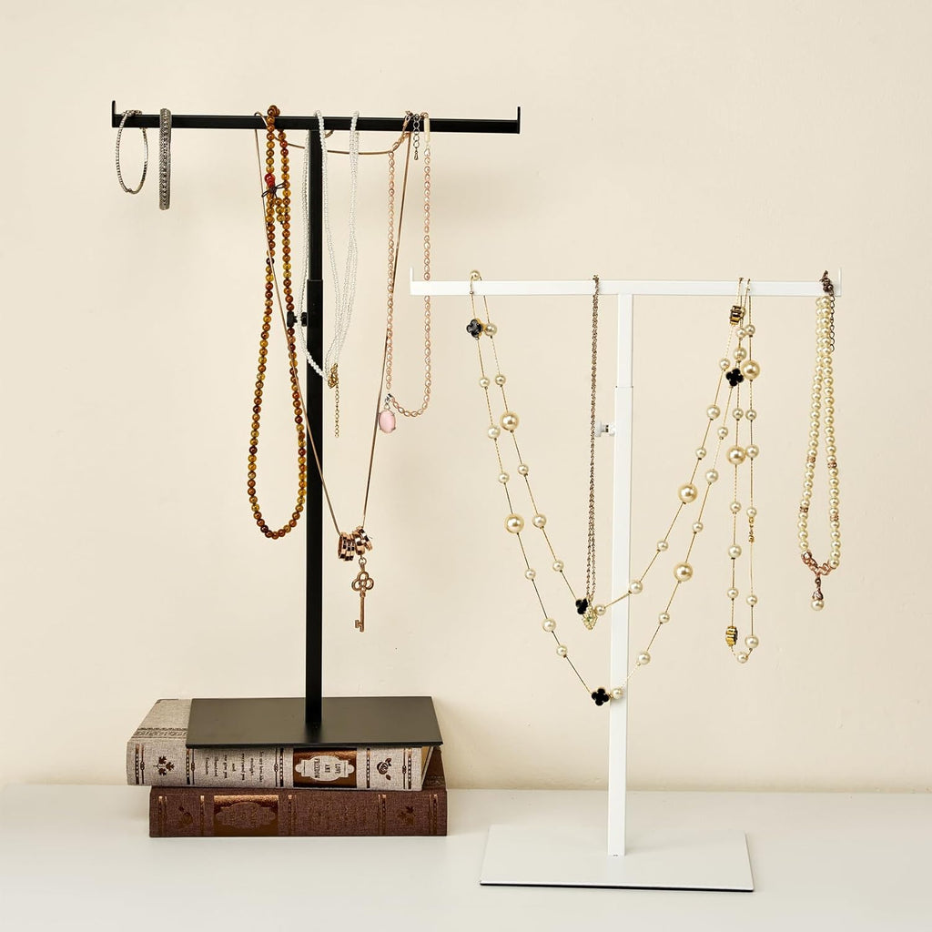 Purse Display Stand, Black 2PCS Jewelry Tower Stainless Steel Handbag Stand Jewelry Stands Tabletop for Necklaces Organizer Stand Adjustable Height Home Store Boutique