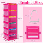2 Pcs 6 Shelf Hanging Weekly Clothes Organizer for Kid,Rose Red | Closet Organization, Hanging Closet Shelves with Side Pockets, Labeled Shelves with Days of The Week Monday Through Weekend