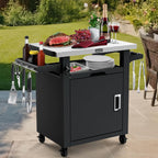 NUUK Grill Table with Storage Cabinet, Outdoor Bar Cart Pizza Oven Table with Wheels, Stainless Steel Top Kitchen Island 20" x 30" Rolling Prep Station for Indoor, BBQ, Deck, Backyard