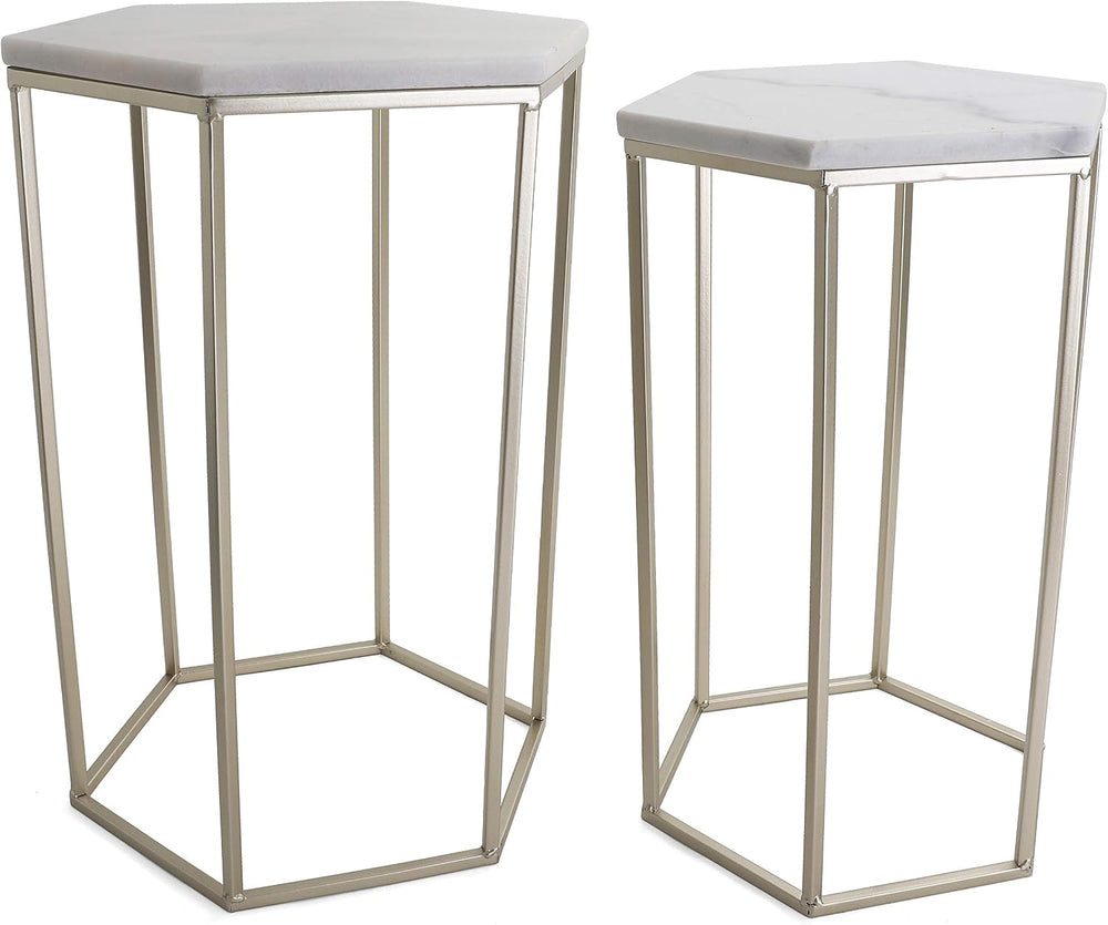 Nested Metal Side Tables - Set of 2 for Living Room & Bedroom (Gold)