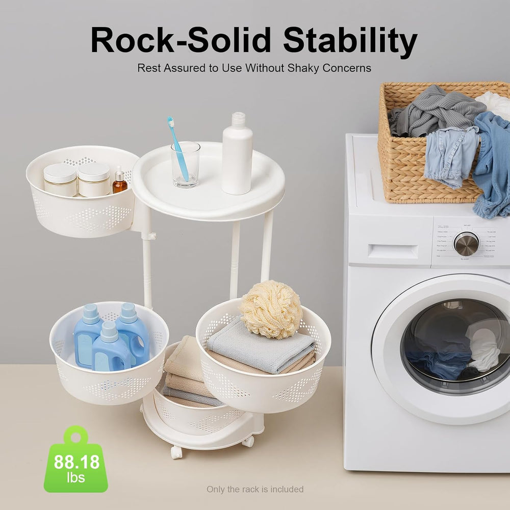 Rotating Storages Rack with Wheels, Multi-Layer Adjustable Height Storage She...