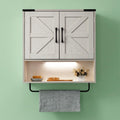 Bathroom Wall Cabinet Over Toilet 24x24 Inch Farmhouse Medicine Cabinet with Towel Bar, 2 Door, Motion Sensor Light & Adjustable Shelves, White Above Toilet Storage for Laundry or Kitchen