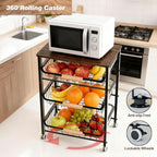 5-Tier Utility Kitchen Cart Storage with Pull-Out Baskets and Wood Top,Heavy Duty Multi Rolling Pantry Kitchen Cart on Wheels for Fruit Potato Onion Vegetable Snack Produce,Black