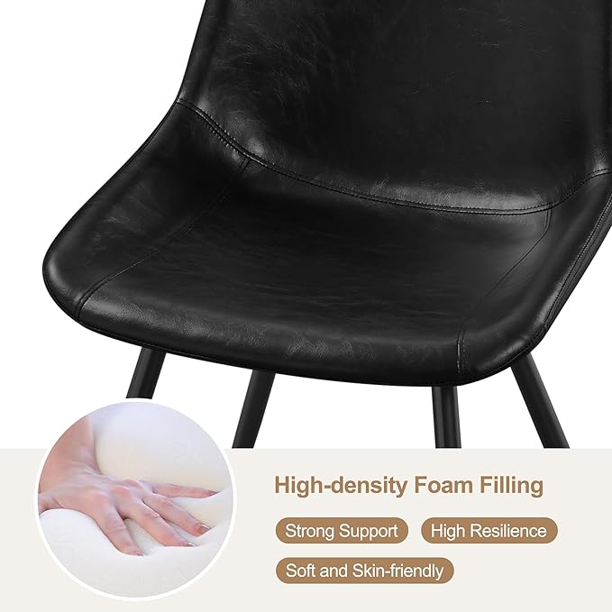 Yaheetech Dining Chairs Set of 4 Modern Upholstered Dining Room Chairs with Faux Leather Seat and Metal Legs for Home, Kitchen, Armless Design, Black