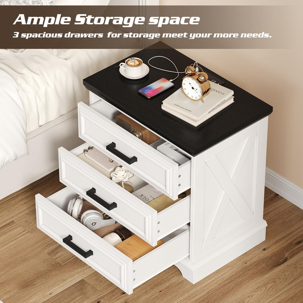 knoworld 24 Inch Wide Farmhouse Nightstands Set of 2 with Charging Station, W...
