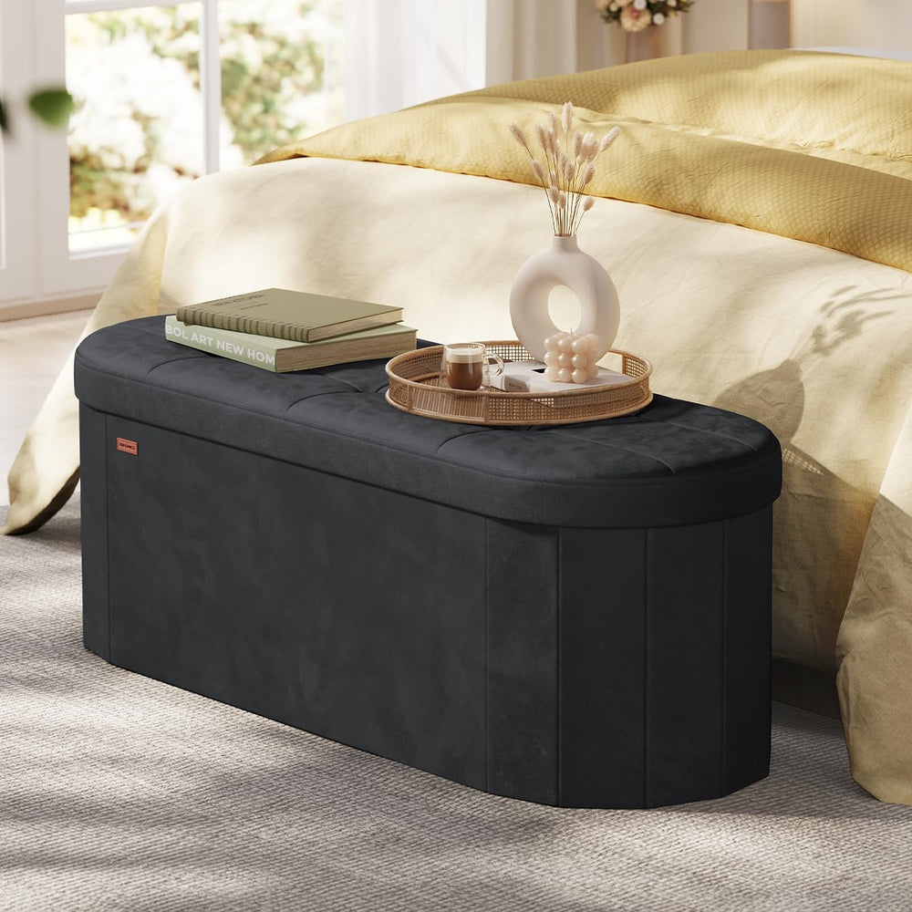 SONGMICS Mazie Collection - Folding Ottoman with Storage, Oval Storage Ottoma...