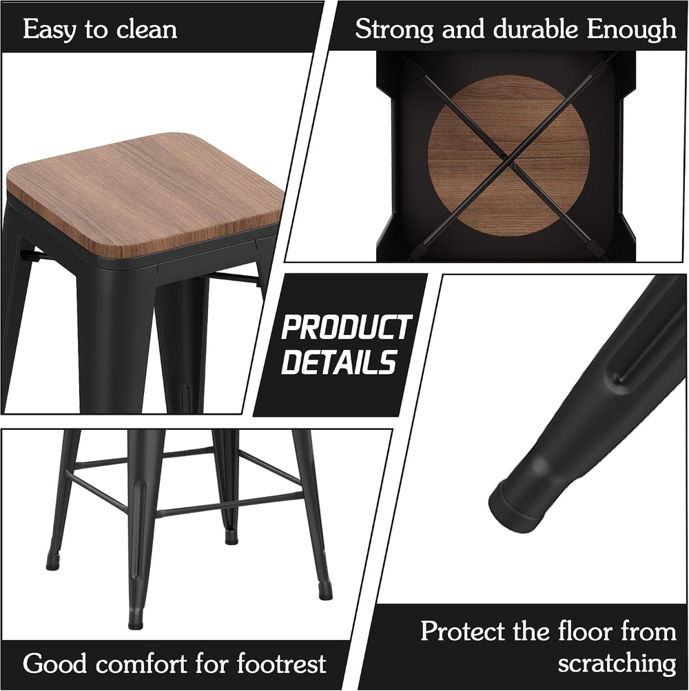 Alunaune 30" Metal Bar Stools Set of 2 Stackable Counter Height Barstool...