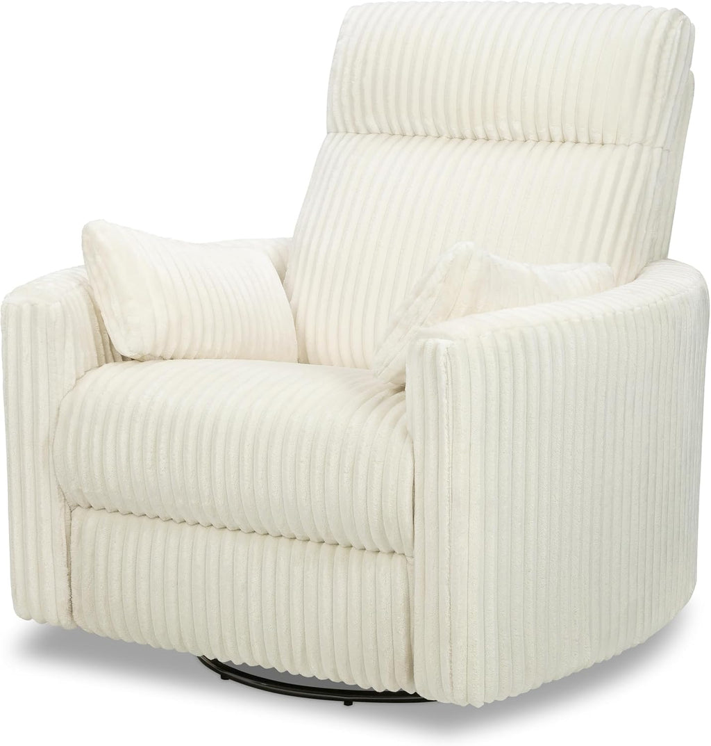 Davinci Atlas Upholstered Recliner and Swivel Glider in Cream Cozy Corduroy | Nursery Glider Chair with High Back, Padded Armrests, and Bolster Pillows | Smooth Recline for Nursing and Feeding