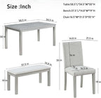 Dining Table Set, 6-Piece Kitchen Table & Chair Set with Rectangular Crystal Decoration & 4 Upholstered Chairs & a Bench, Wooden Dining Set, Silver Gray