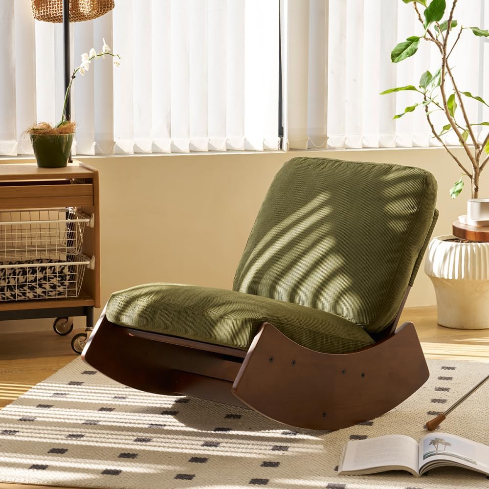 Comfortable Glider Rocking Chair, Upholstery Glider, Solid Wood Frame, Perfect for Multiple Settings Accent Reading (Green + Fabric)