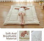 Twin Size Japanese Futon Mattress Foldable Topper Mattress for Floor Tatami Floor Mat Portable Roll-Up Bed for Guest Play mat for Kids Sleeping Pad Beige B