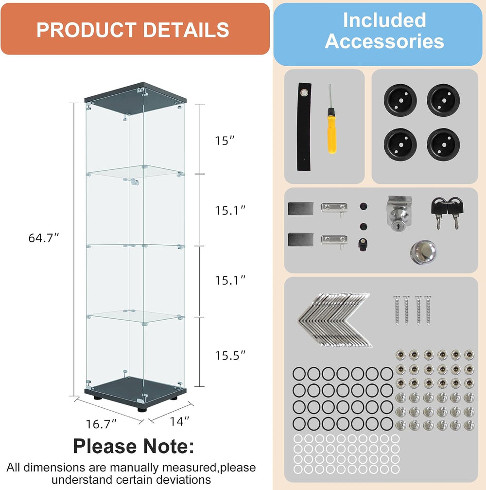 FANYUSHOW Tempered Glass Display Cabinet 4-Shelf Curio Cabinet with Security ...