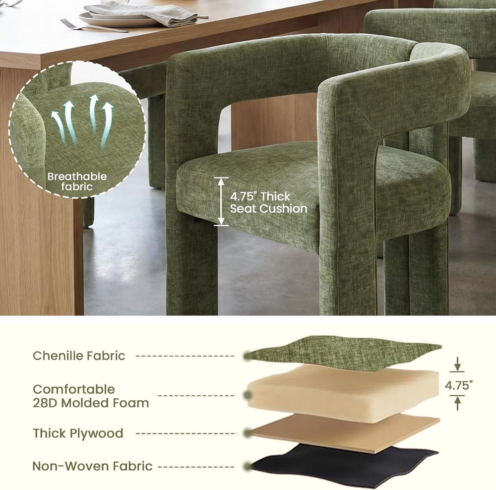 VESCASA Modern Barrel Dining Chairs Set of 2 with Open Back, Chenille Upholst...