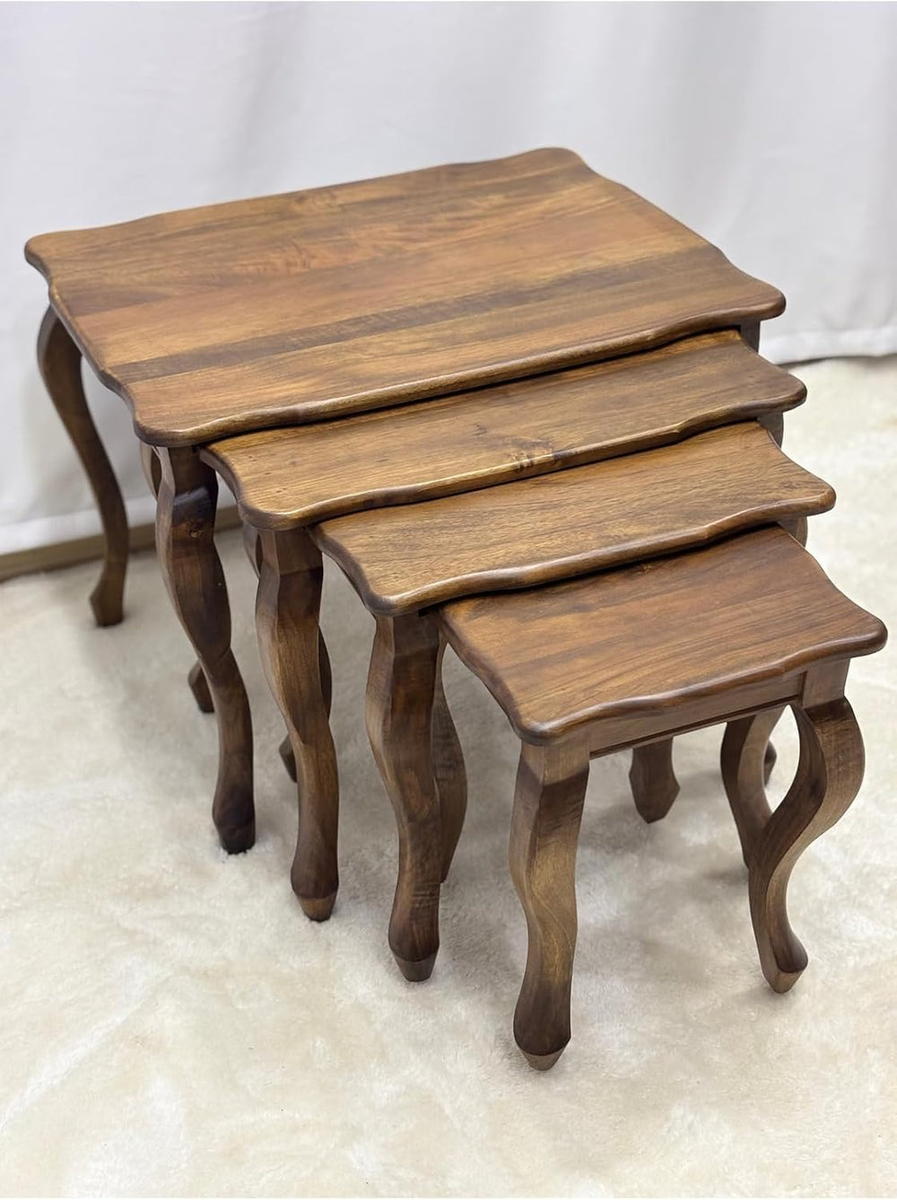 Walnut Wood 4-Piece Nesting Side Table Set 25.6x19.7x19.7 in Solid Wood Livin...