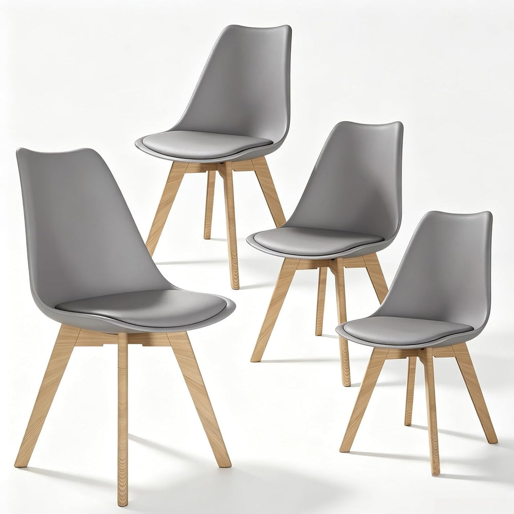 Dining Chairs Set of 4, PU Leather Kitchen Chairs,Wood Legs (Gray, 4 PC)