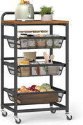 VASAGLE Storage Cart with Pull-Out Baskets, 4-Tier Kitchen Cart with Wheels, Handle, 12.5 x 15.8 x 29.9 Inches, Rustic Brown and Ink Black ULRC040K01