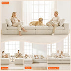 81" Oversized Double Chaise Lounge, Cloud Boneless Sofa Bed, Beige | 59" Deep Seat Couch, Modular Oversized Loveseat, Soft Cloud Sofa, 4 Pillows, 10" Wider Armrests, Chaise Lounge Chair Indoor