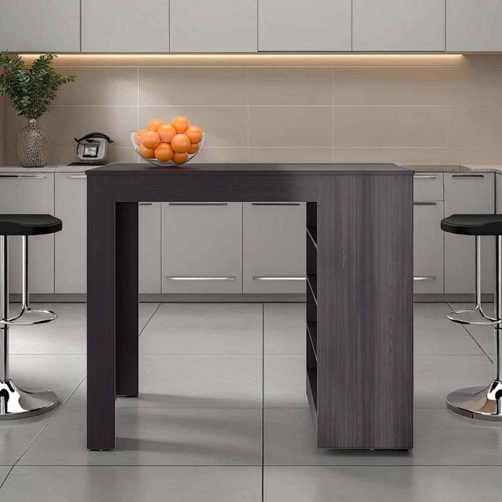 Wenge Kitchen Island with Open Storage - Wood Countertop | Four-shelf open st...