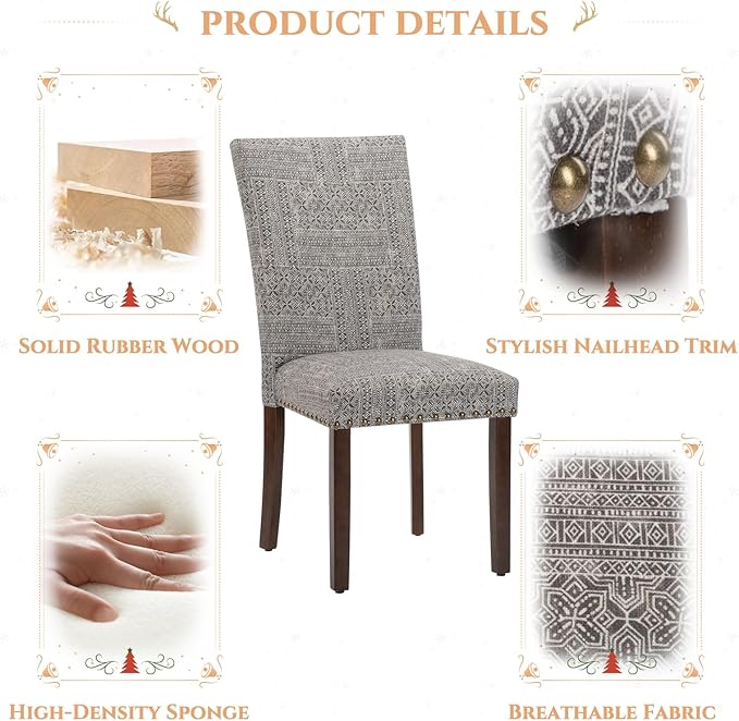 Parsons Dining Chairs Set of 6, Upholstered Nailhead Dining Room Kitchen Side...