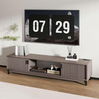 Mid Century Modern TV Stand with Power Outlet for TVs Up to 80", Luxury Fluted TV Console Media Entertainment Center with Storage Cabinets and Open Shelves for Living Room Bedroom - 70" Mocha