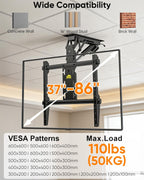FORGING MOUNT Electric Ceiling TV Mount with Remote, Off-Center VESA Design for 37-86 inch TVs, Holds 110 lbs, VESA 600x600, Heavy Duty Motorized TV Ceiling Mount Flip Down Fits Flat & Pitched Roof