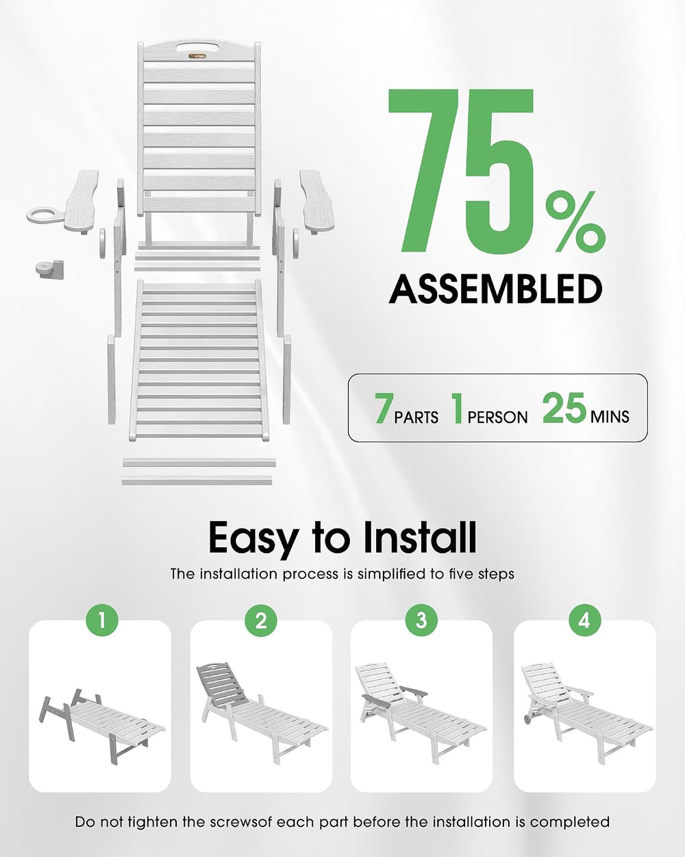Chaise Lounge Outdoor, Lounge Chair Outdoor with Wood Texture, Adjustable 5-P...
