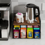 Tea Bag Organizer with Drawer, Tea Caddy for Countertop, Rustic | Wooden Tea Station Organizer with Drawer, Teabag Holder, Tea Organizers and Storage for Tea Bags, Sugar Packets, Accessories